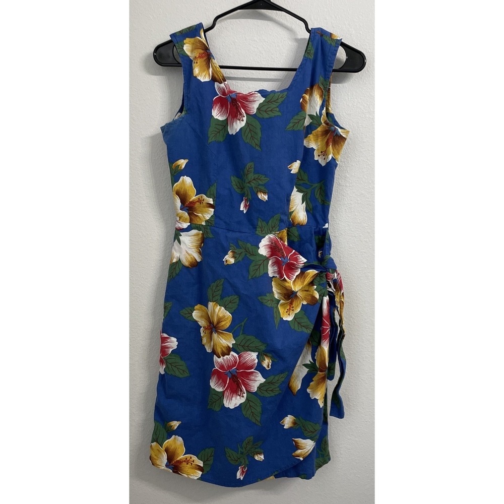 Vtg Pussers Carribean Colorful Tropical‎ Floral Faux Wrap Tie Dress Size M Beach